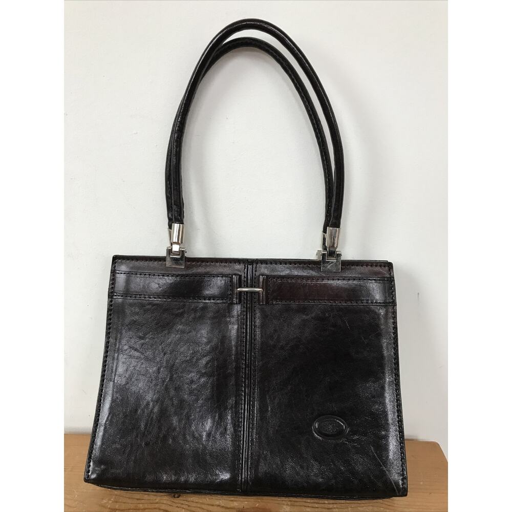 Vintage Conte Di Cavour Italy Brown Leather Satchel Shoulder Hand Bag Purse